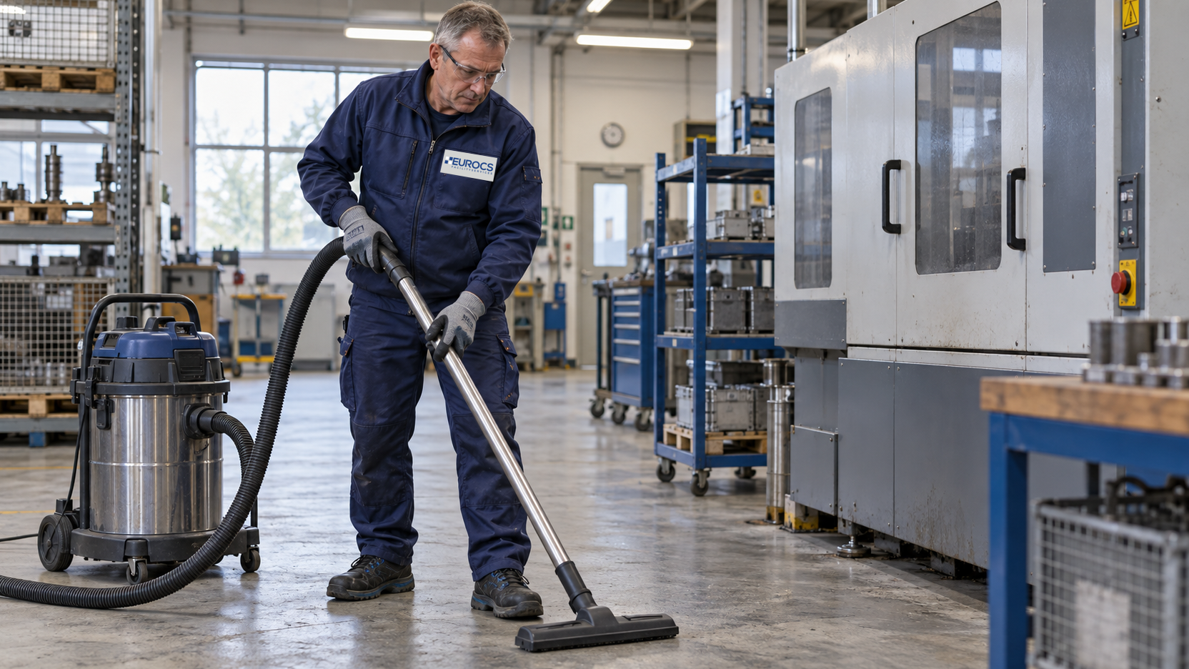 Industriereinigung in einer Produktionshalle